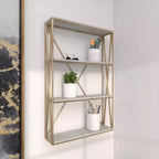 Olivia & May Étagère Murale en Bois Doré 60 x 40 cm à 4 Niveaux : MDF Poli, Aucun Assemblage Requis, Style Décoratif Luxe Glamour