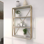 Olivia & May Étagère Murale en Bois Doré 60 x 40 cm à 4 Niveaux : MDF Poli, Aucun Assemblage Requis, Style Décoratif Luxe Glamour