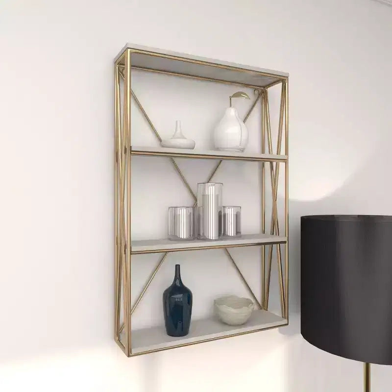 Olivia & May Étagère Murale en Bois Doré 60 x 40 cm à 4 Niveaux : MDF Poli, Aucun Assemblage Requis, Style Décoratif Luxe Glamour