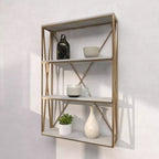 Olivia & May Étagère Murale en Bois Doré 60 x 40 cm à 4 Niveaux : MDF Poli, Aucun Assemblage Requis, Style Décoratif Luxe Glamour