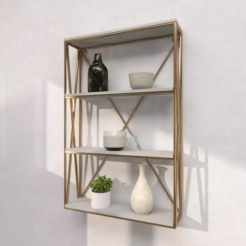 Olivia & May Étagère Murale en Bois Doré 60 x 40 cm à 4 Niveaux : MDF Poli, Aucun Assemblage Requis, Style Décoratif Luxe Glamour