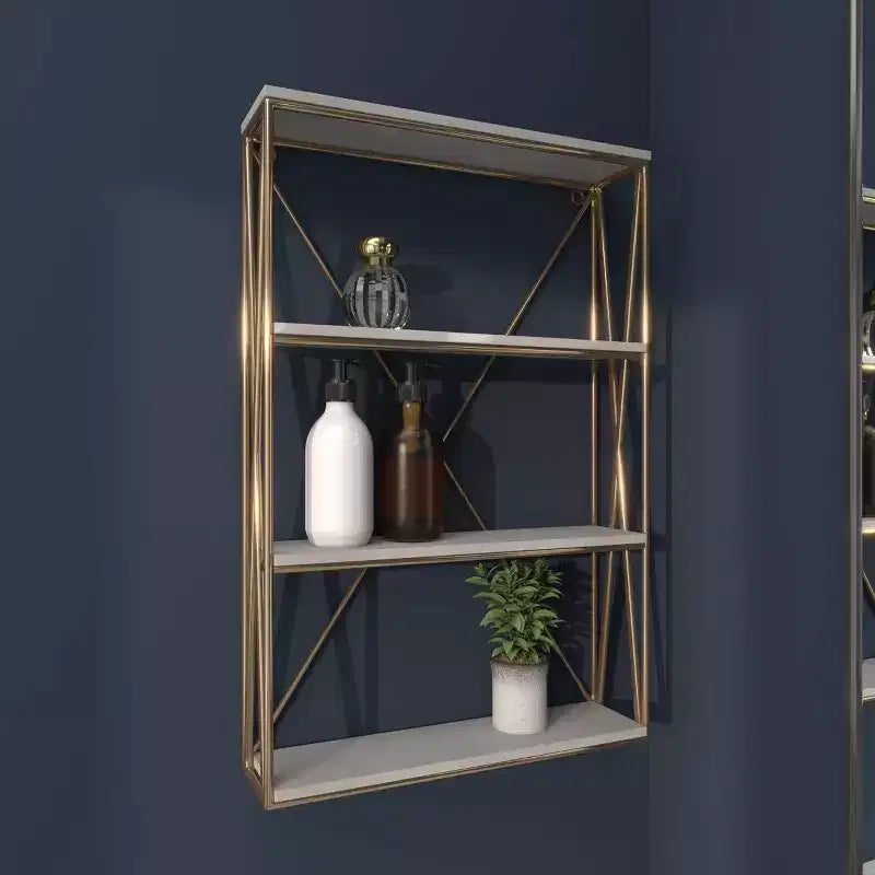 Olivia & May Étagère Murale en Bois Doré 60 x 40 cm à 4 Niveaux : MDF Poli, Aucun Assemblage Requis, Style Décoratif Luxe Glamour