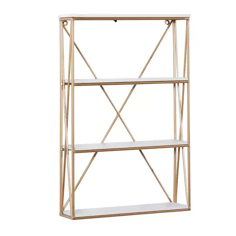 Olivia & May Étagère Murale en Bois Doré 60 x 40 cm à 4 Niveaux : MDF Poli, Aucun Assemblage Requis, Style Décoratif Luxe Glamour