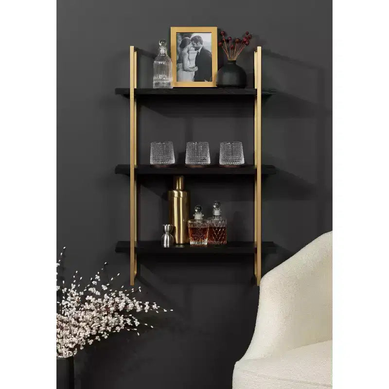 Kate & Laurel All Things Decor Étagère murale en bois et métal Leigh de 20 po x 30 po noire : Style Glamour de Luxe, Rangement suspendu à 3 niveaux