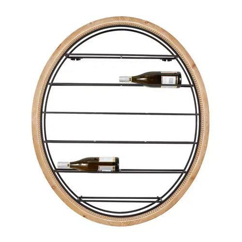 39"x39" Metal Oval 13 Bottle Wall Wine Rack with Beaded Frame Black - Olivia & May