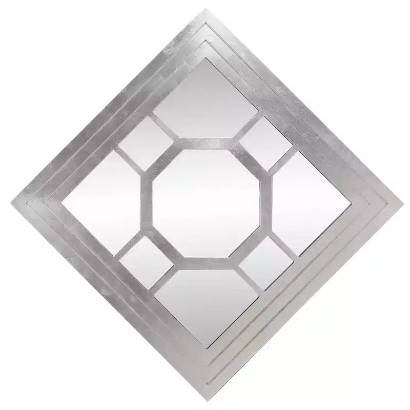 Miroir octogonal encadré en bois Howard Elliott 24"x24" : finition feuille d'argent, montage mural, décor moderne