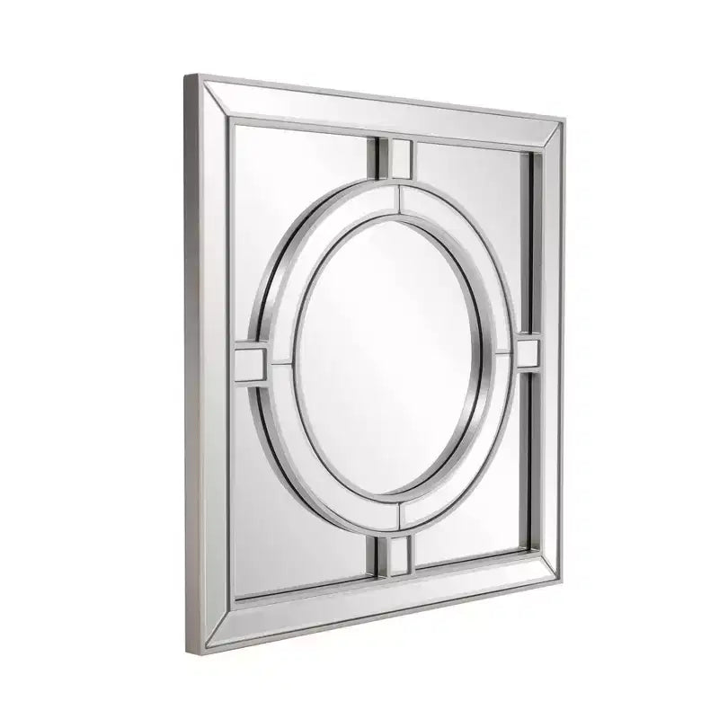 Miroir mural carré Howard Elliott 20"x20" : Cadre en feuille d'argent champagne, style Art déco, à fixer au mur