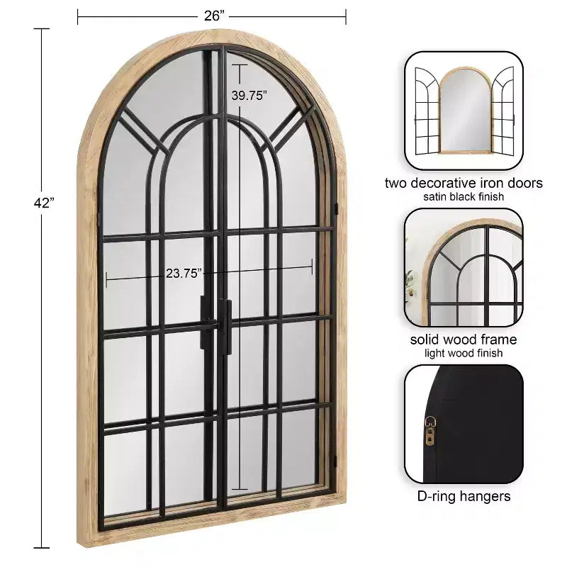 Kate & Laurel All Things Decor Miroir rond de fenêtre en bois/métal Boldmere 26 po x 42 po, naturel : design transitionnel de ferme