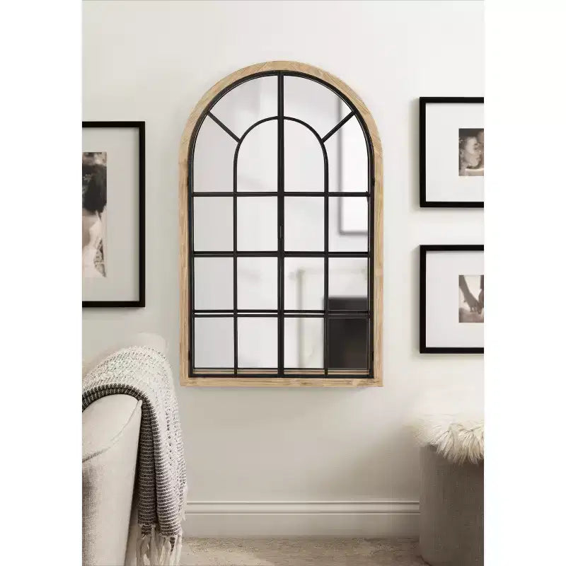 Kate & Laurel All Things Decor Miroir rond de fenêtre en bois/métal Boldmere 26 po x 42 po, naturel : design transitionnel de ferme