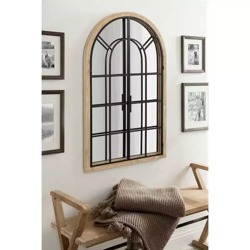 Kate & Laurel All Things Decor Miroir rond de fenêtre en bois/métal Boldmere 26 po x 42 po, naturel : design transitionnel de ferme