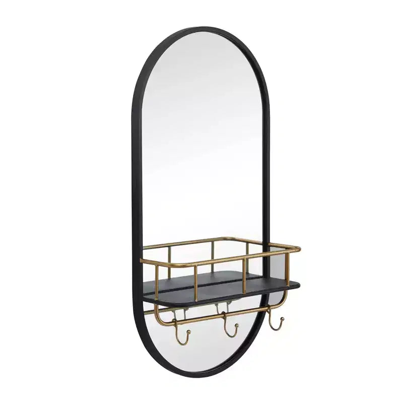 Miroir Mural Ovale en Métal 1 Étagère Noir - Olivia & May : Style Moderne, Forme Ronde, Aucun Assemblage Requis