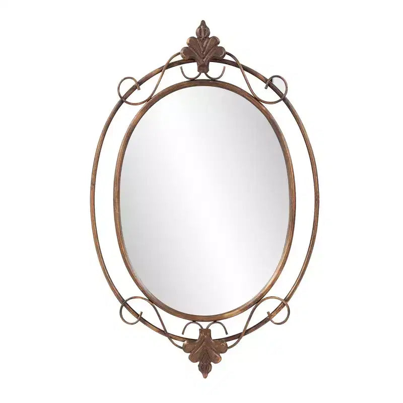 Howard Elliott 33"x21" Decorative Wall and Accent Mirror with Vintage Oval Metal Frame: Antique Gold, No Assembly Required