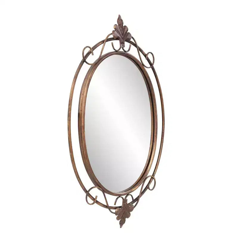 Miroir décoratif mural et d'appoint Howard Elliott 33"x21" avec cadre en métal ovale vintage : Or antique, aucun assemblage requis
