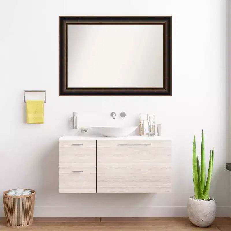 Miroir mural Villa en bois 42"x30", cadre bronze huilé, décor moderne - Amanti Art