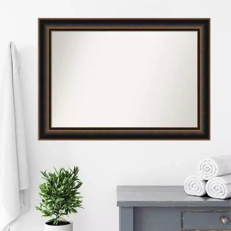 Miroir mural Villa en bois 42"x30", cadre bronze huilé, décor moderne - Amanti Art