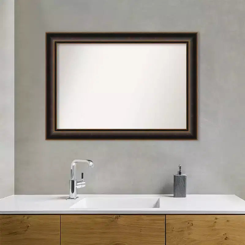 Miroir mural Villa en bois 42"x30", cadre bronze huilé, décor moderne - Amanti Art