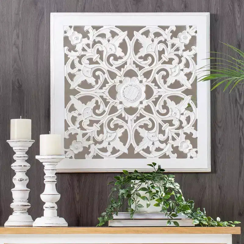 Miroir mural sculpté Maia médaillon blanc - Brewster