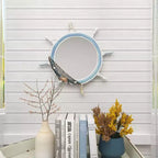 Miroir mural en forme de roue de bateau en bois avec filet décoratif blanc - Olivia & May : Décoration nautique, forme ronde, aucun assemblage requis