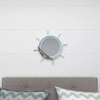 Miroir mural en forme de roue de bateau en bois avec filet décoratif blanc - Olivia & May : Décoration nautique, forme ronde, aucun assemblage requis
