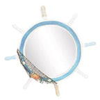 Miroir mural en forme de roue de bateau en bois avec filet décoratif blanc - Olivia & May : Décoration nautique, forme ronde, aucun assemblage requis