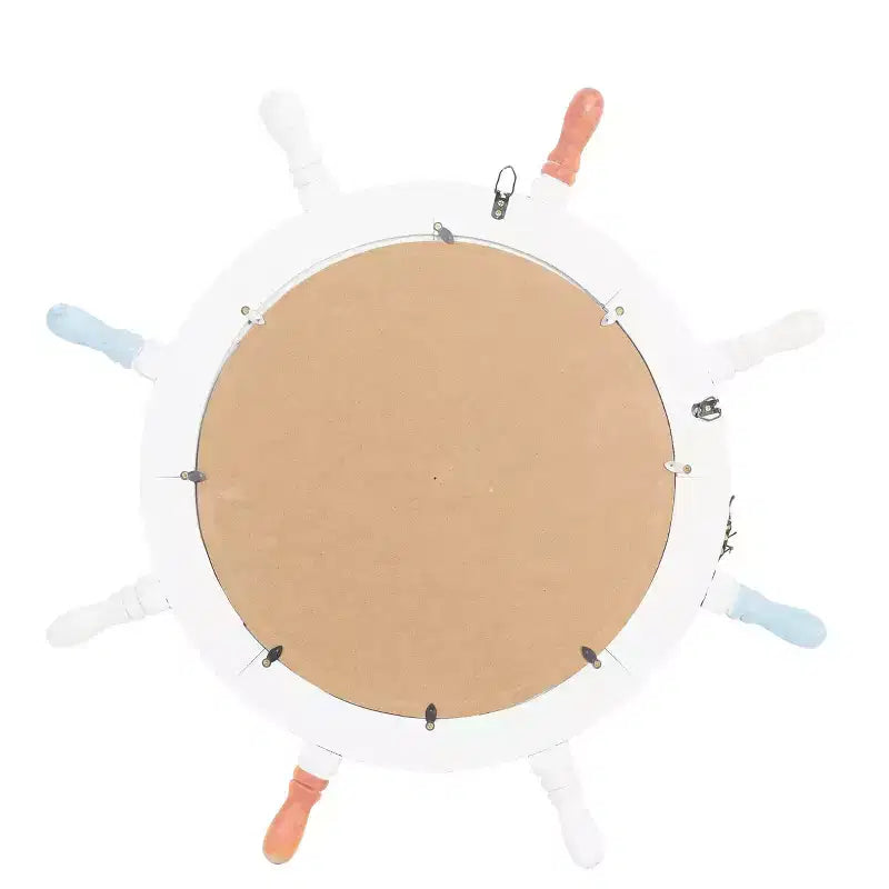 Miroir mural en forme de roue de bateau en bois avec filet décoratif blanc - Olivia & May : Décoration nautique, forme ronde, aucun assemblage requis