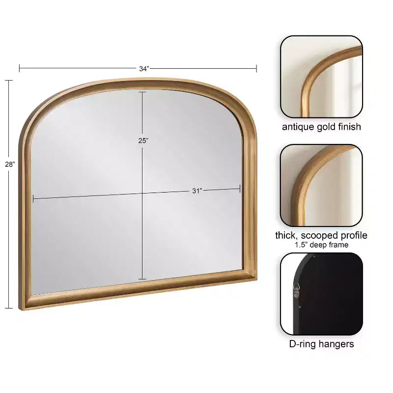 Kate & Laurel All Things Decor Hatherleigh Miroir mural doré en forme d'arche de 86,4 x 71,1 cm
