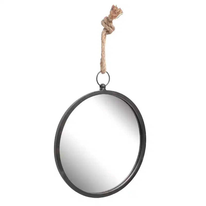 Grand miroir mural rond en métal avec corde de suspension – Collection Stonebriar : Décoration moderne, aucun assemblage requis