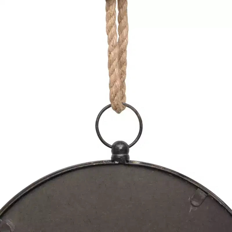 Grand miroir mural rond en métal avec corde de suspension – Collection Stonebriar : Décoration moderne, aucun assemblage requis