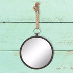Grand miroir mural rond en métal avec corde de suspension – Collection Stonebriar : Décoration moderne, aucun assemblage requis