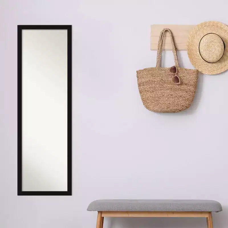 Miroir mural rectangulaire 40,6 x 127 cm avec cadre étroit pour porte, noir - Amanti Art