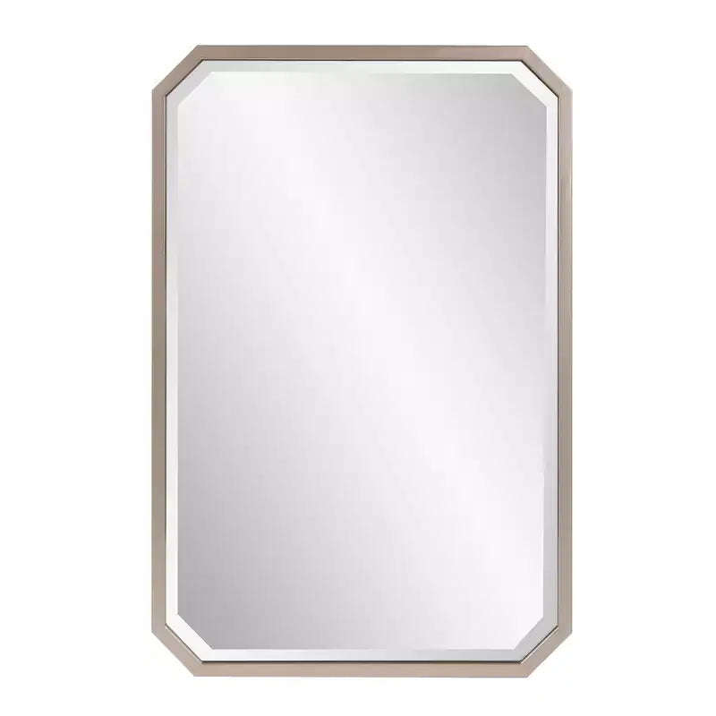 Howard Elliott 36"x24" Elongated Octagonal Beveled Wall Mirror Matte Warm Silver: Champagne Metal Frame, No Assembly Required