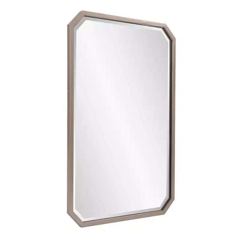Miroir mural octogonal biseauté allongé Howard Elliott 36"x24" Argent chaud mat : cadre en métal couleur champagne, aucun assemblage requis