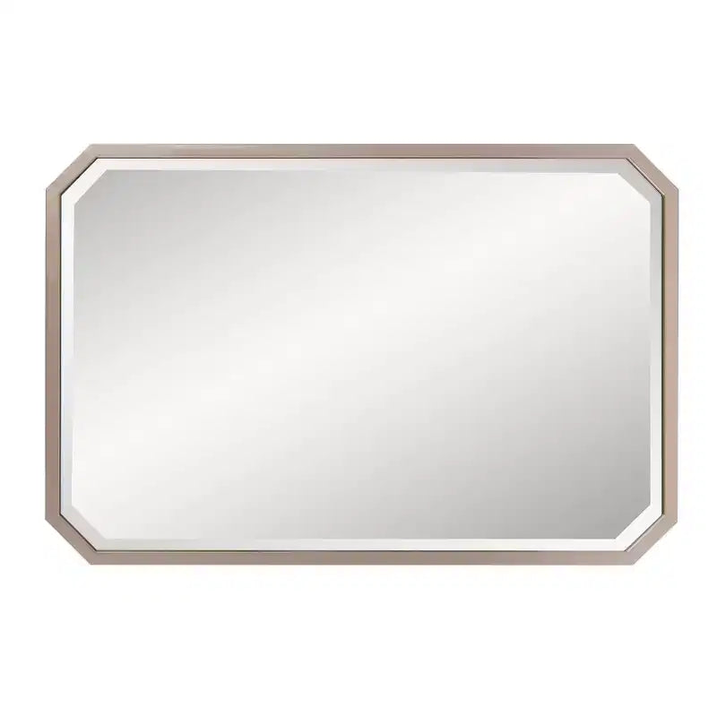 Miroir mural octogonal biseauté allongé Howard Elliott 36"x24" Argent chaud mat : cadre en métal couleur champagne, aucun assemblage requis