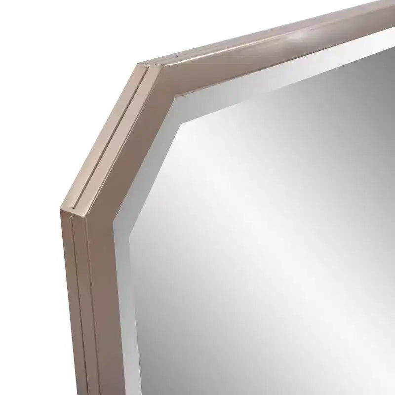 Miroir mural octogonal biseauté allongé Howard Elliott 36"x24" Argent chaud mat : cadre en métal couleur champagne, aucun assemblage requis