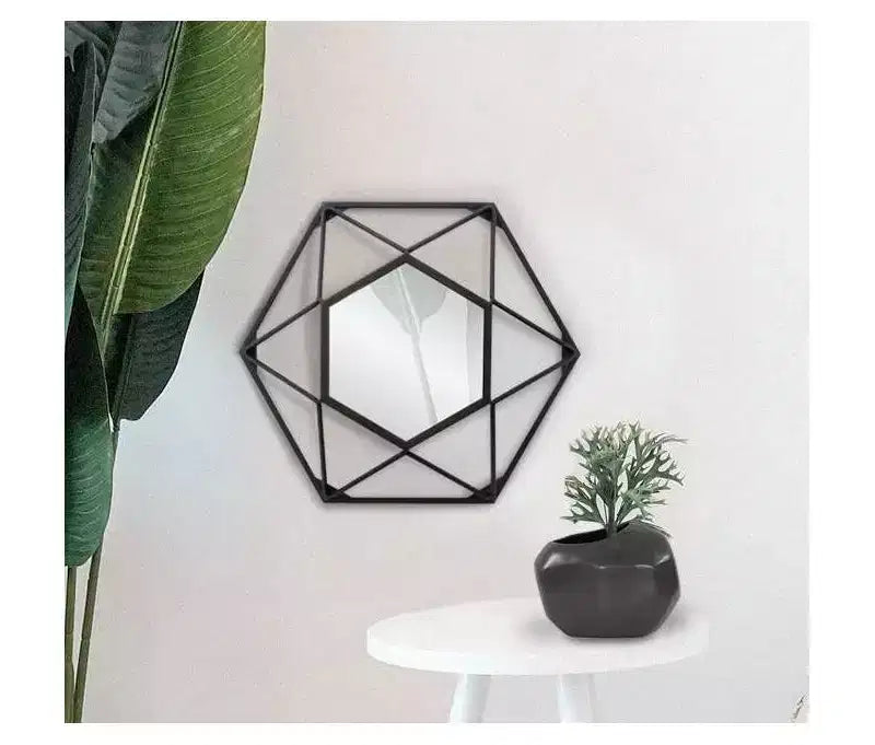 Miroir mural géométrique 3D Howard Elliott 16"x16" avec cadre en métal noir mat