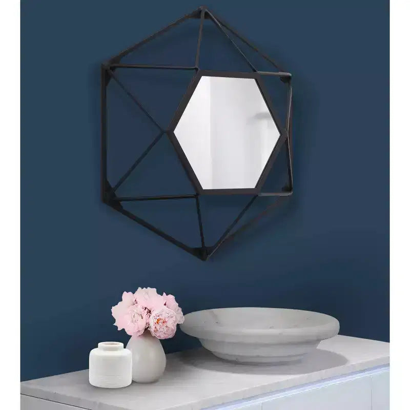 Miroir mural géométrique 3D Howard Elliott 16"x16" avec cadre en métal noir mat