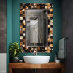 Miroir mural biseauté rectangulaire Howard Elliott Elias 24" avec cadre en corne carrelée blanc et tan