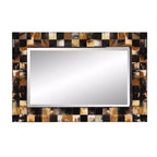 Miroir mural biseauté rectangulaire Howard Elliott Elias 24" avec cadre en corne carrelée blanc et tan