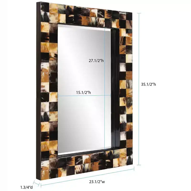 Miroir mural biseauté rectangulaire Howard Elliott Elias 24" avec cadre en corne carrelée blanc et tan