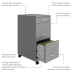 Space Solutions Classeur mobile vertical à 3 tiroirs d'une profondeur de 18 po et d'une largeur format Lettre, Arctic Silver