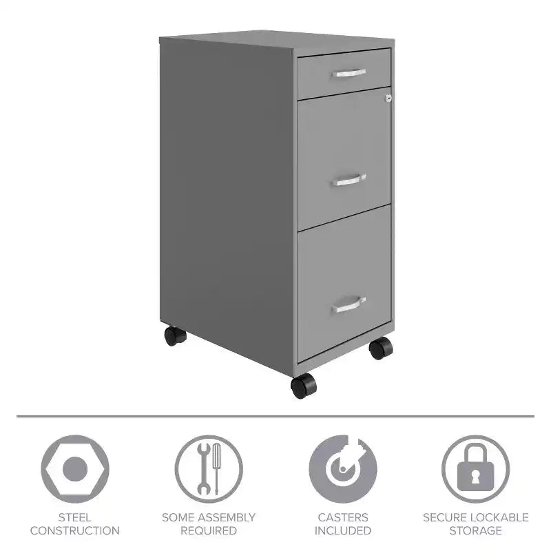 Space Solutions Classeur mobile vertical à 3 tiroirs d'une profondeur de 18 po et d'une largeur format Lettre, Arctic Silver