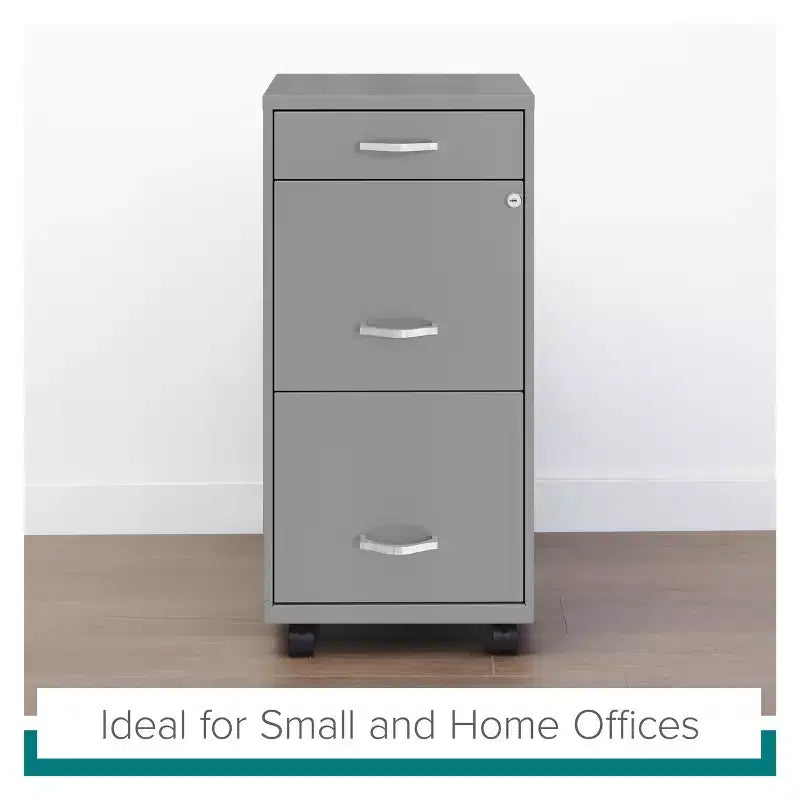 Space Solutions Classeur mobile vertical à 3 tiroirs d'une profondeur de 18 po et d'une largeur format Lettre, Arctic Silver