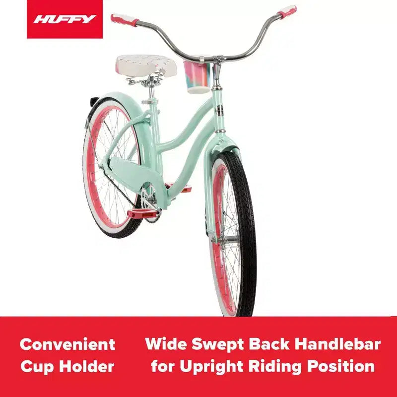 Vélo de croisière Huffy Good Vibrations pour adulte - Roues de 24 pouces - Menthe