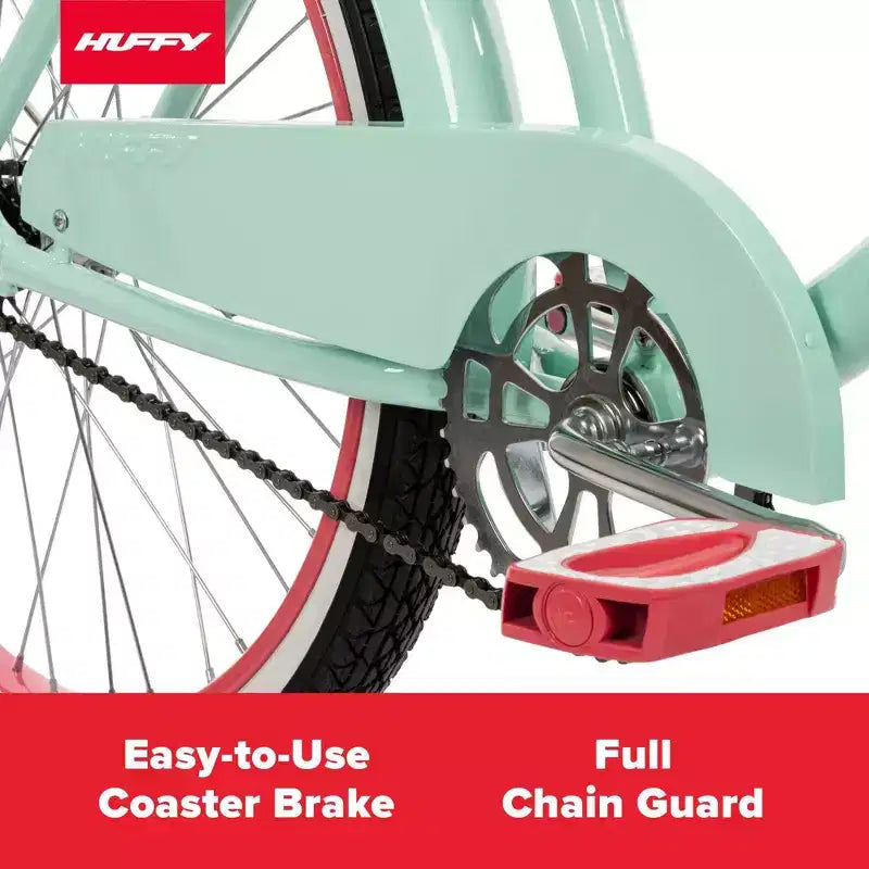Vélo de croisière Huffy Good Vibrations pour adulte - Roues de 24 pouces - Menthe