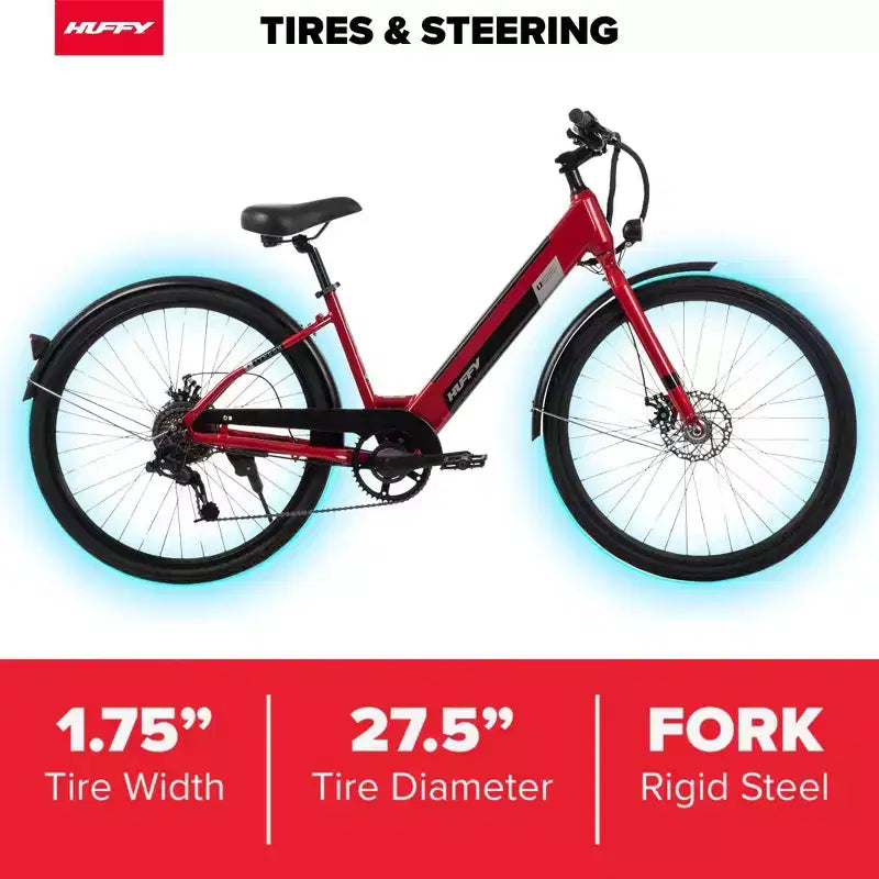 Vélo électrique Huffy Lyndon enjambeur – Roues de 27,5 po – 32 km/h – 36 V – Rouge