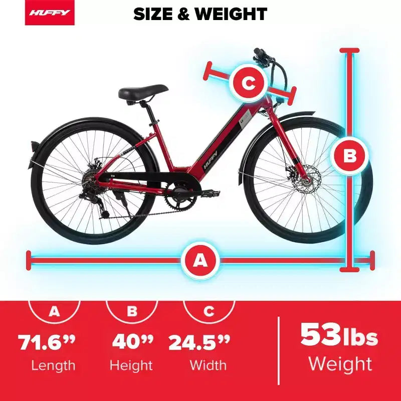 Vélo électrique Huffy Lyndon enjambeur – Roues de 27,5 po – 32 km/h – 36 V – Rouge