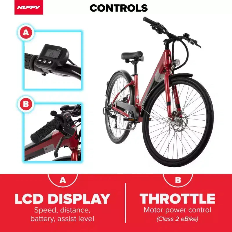 Vélo électrique Huffy Lyndon enjambeur – Roues de 27,5 po – 32 km/h – 36 V – Rouge