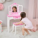 Coiffeuse pour enfants Little Princess Gisele avec lumières LED Blanc/Rose - Fantasy Fields by Teamson Kids : Ensemble coiffeuse pour petite fille, Table pour tout-petits
