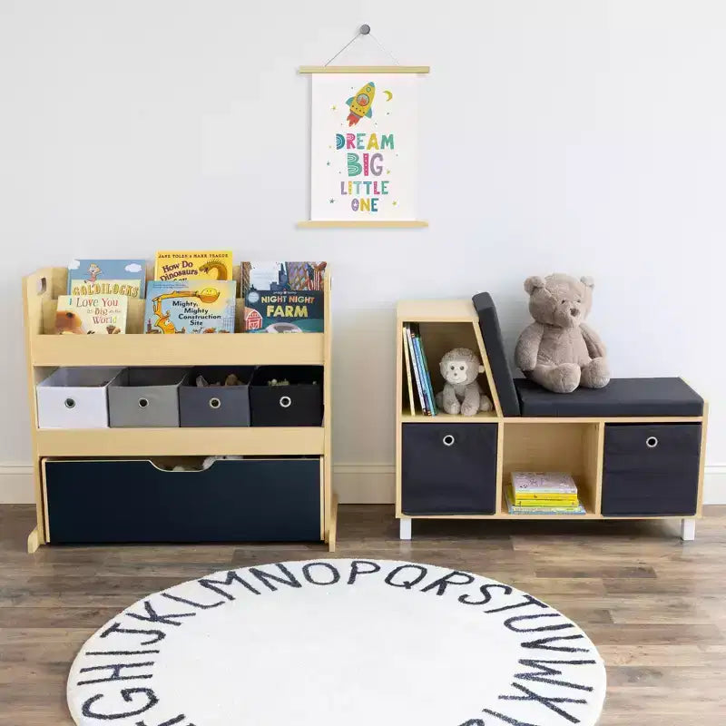 Humble Crew Kids' Toddler BookNook Bois : Cadre en MDF, quincaillerie en acier, 2 étagères, 2 tiroirs, ensemble de 5 pièces