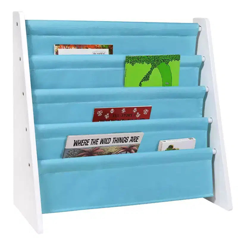WildKin Premium Sling Kids' Book Shelf White/Aqua: 4-Tier MDF Novelty Bookshelf for Kids' Storage, Ages 3+
